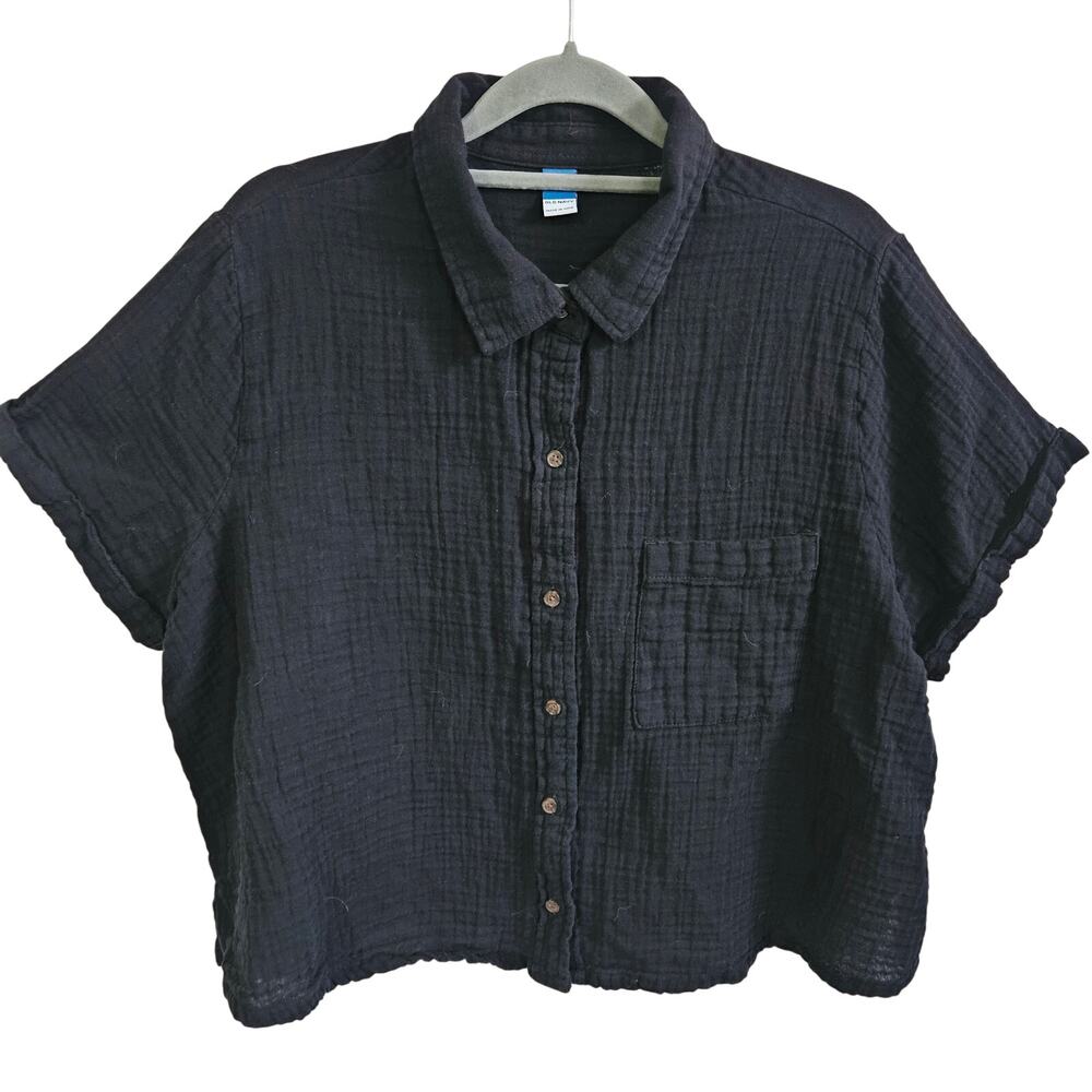 Old Navy Black Gauze Button-Up Short Sleeve Blouse